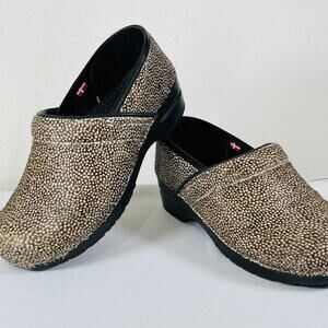Santia Comfort Clogs Women's EU 40 US 9.5-10 Brown White Spotted Calf Hair